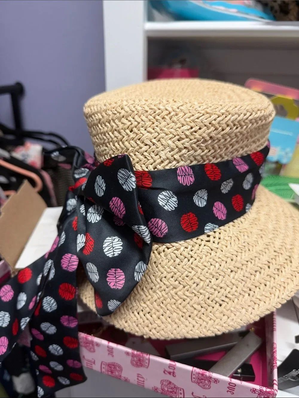 Disney Minnie Mouse Woven Straw Boater Hat kids